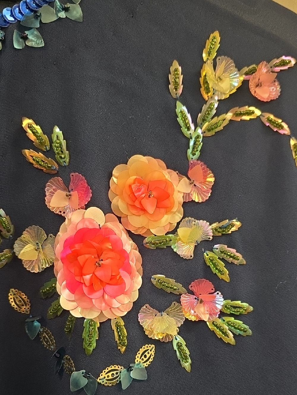 Floral Sequin Appliqué Top - Multicolor Flower Detail